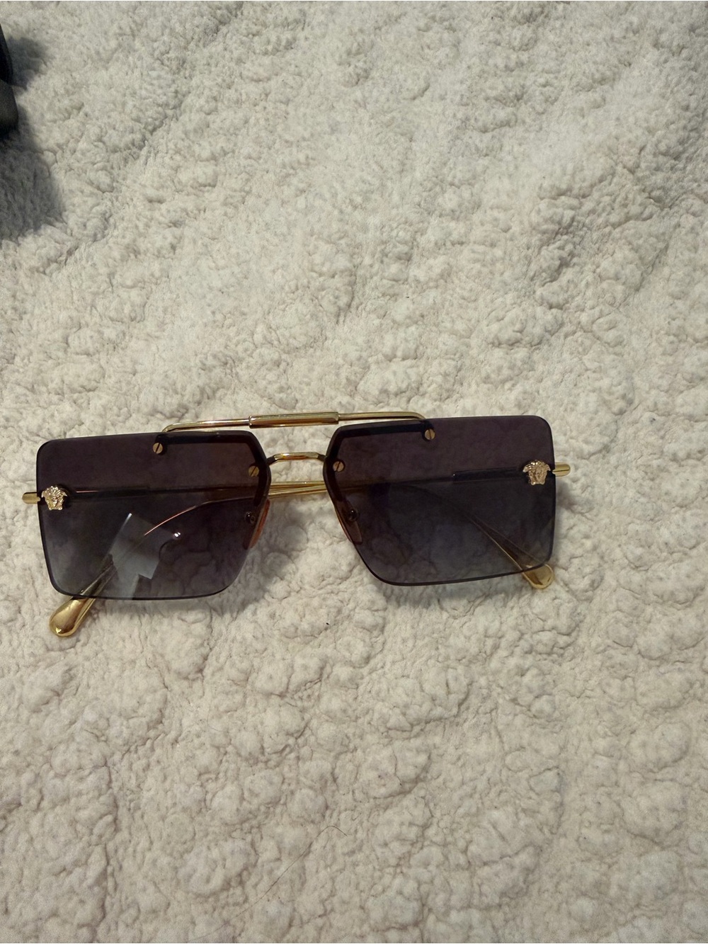 Versace Gold Frame Sunglasses with Dark Purple Gradient Lenses